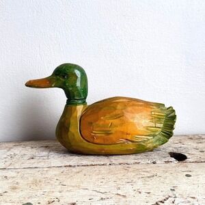 Vintage Hand Carved Wooden Mallard Duck Decoy Swivel Head Folk Art